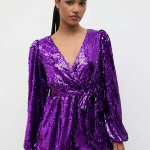 NWT Cider Purple Sequin Romper, Womens L